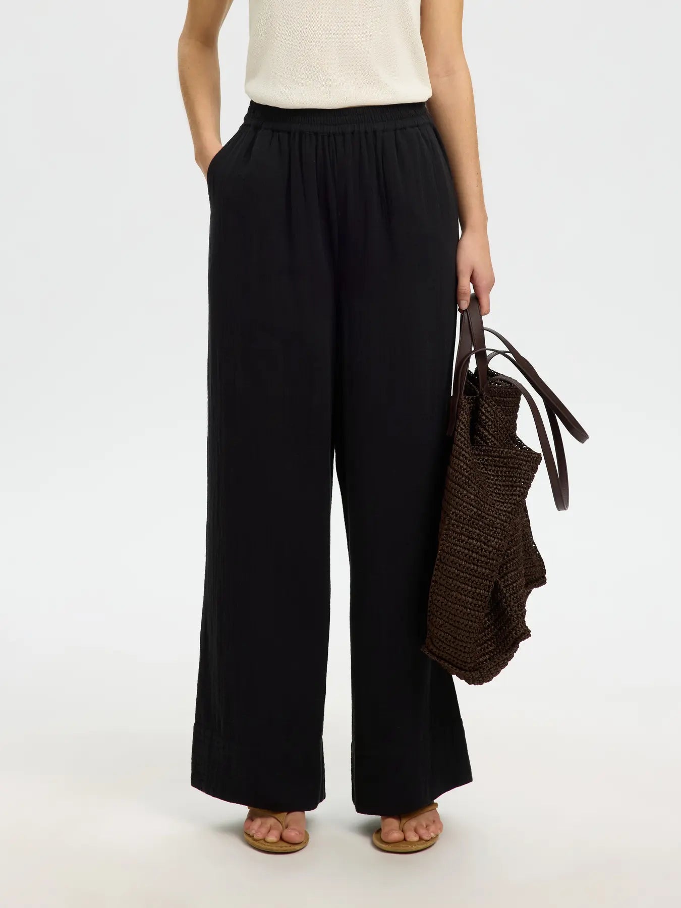 SLFANNIE HW wide pants BLACK