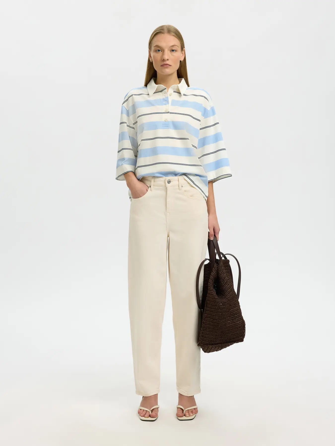 SLFRELAXED MELLIE 2/4 polo EGRET