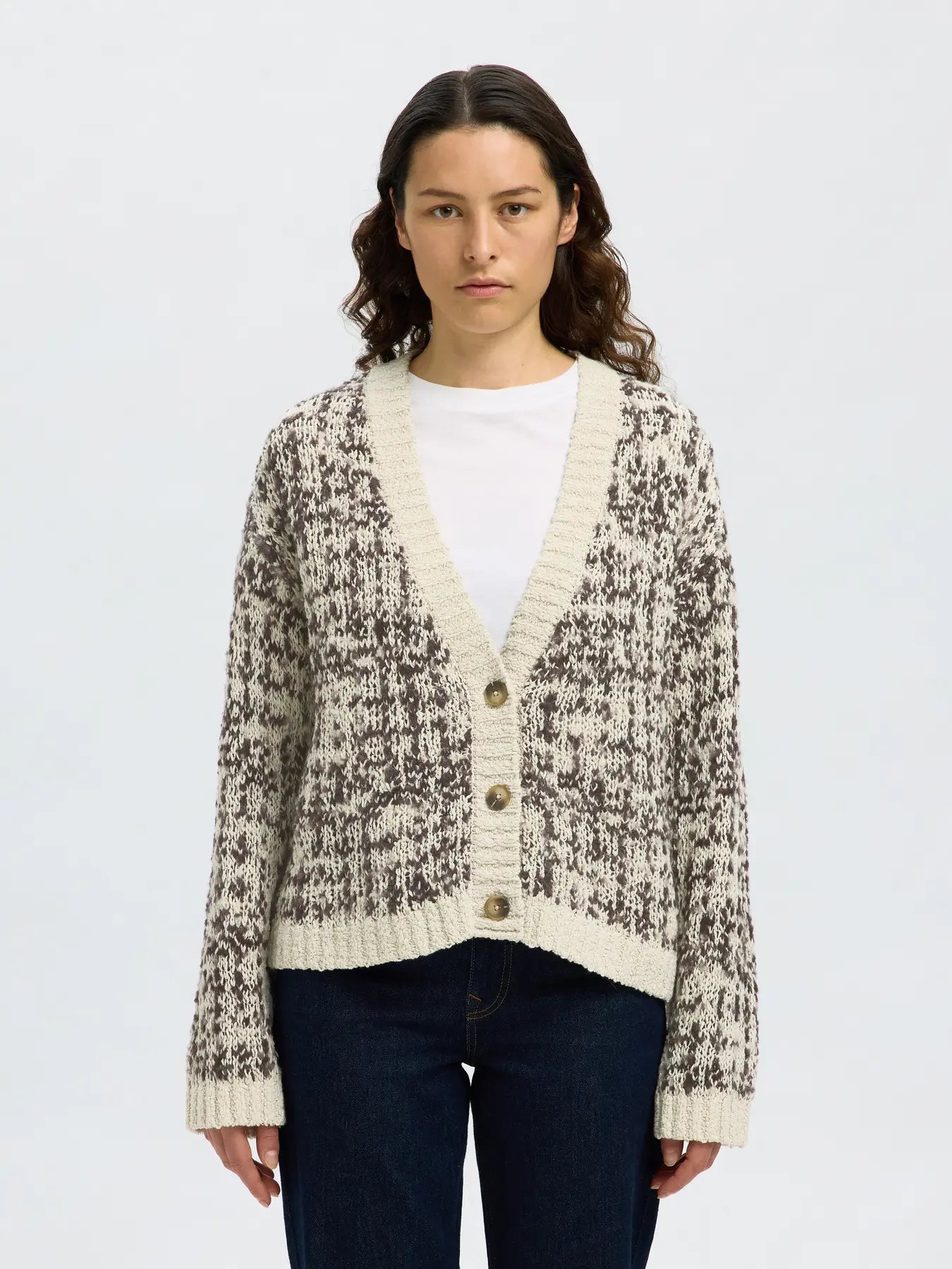 SLFLINDSAY LS Knit V-neck cardigan Birch
