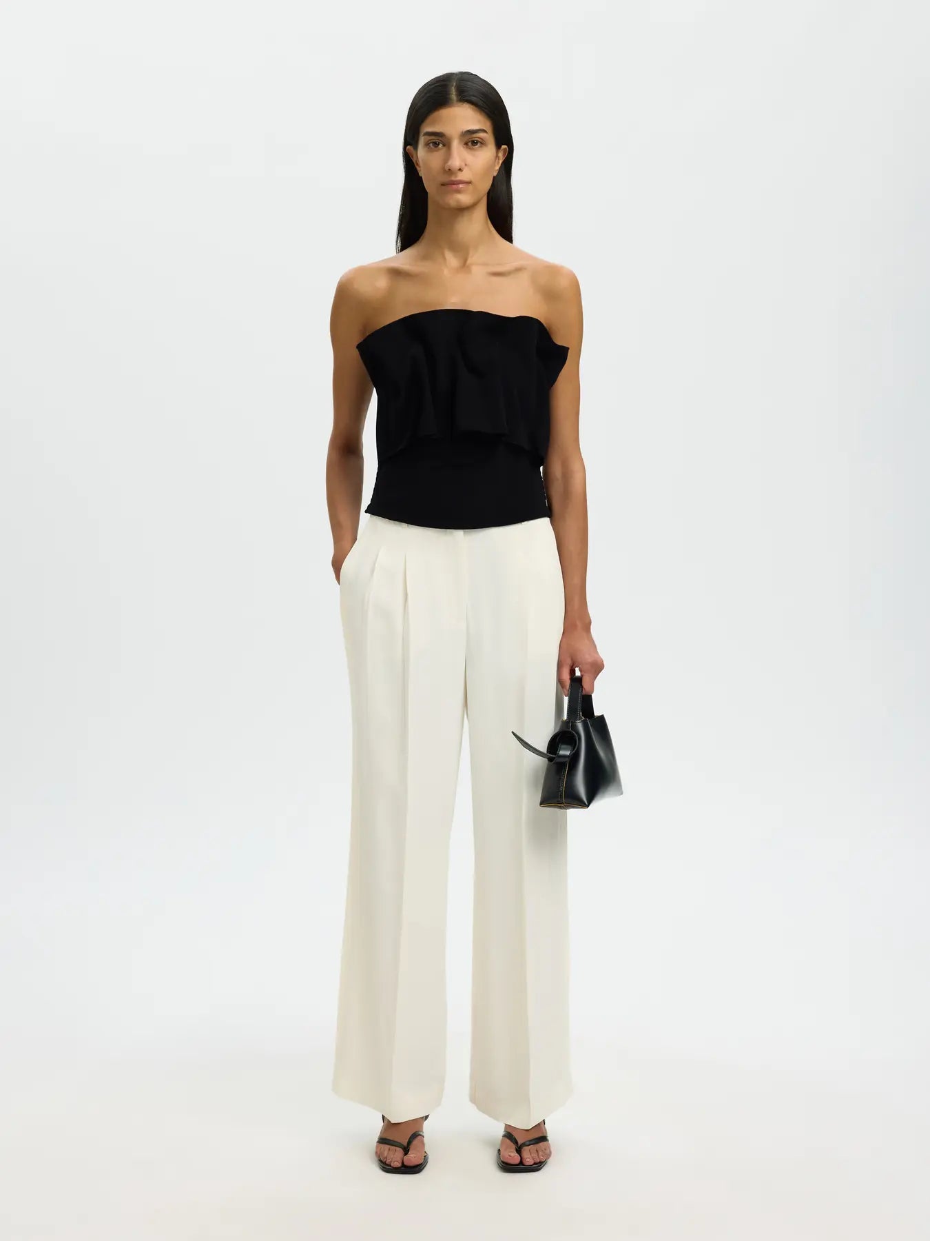 SLFVINELLE pleated bandeau top BLACK