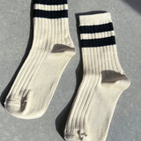 HER VARSITY Socks CREAM BLACK